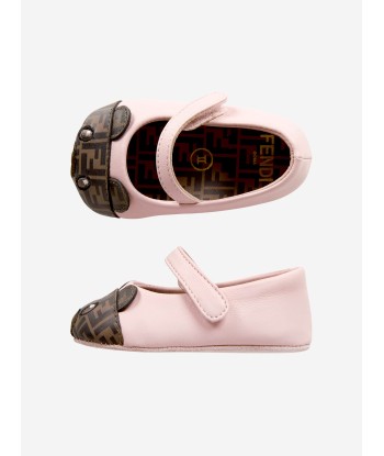 Fendi Baby Girls Leather Bear Logo Shoes in Pink france