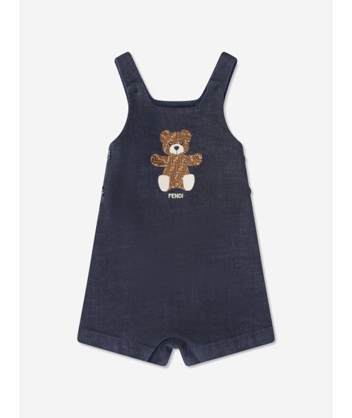 Fendi Baby Bear Denim Short Dungarees in Blue pas cher