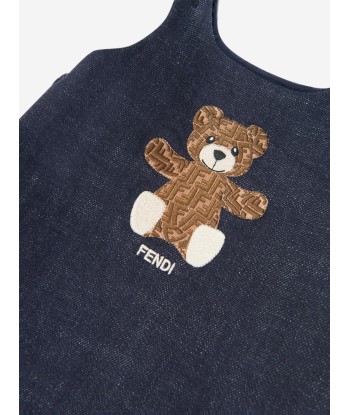 Fendi Baby Bear Denim Short Dungarees in Blue pas cher