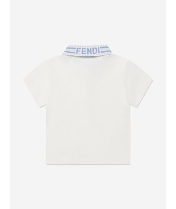 Fendi Baby Boys Pique Polo Shirt in White en stock