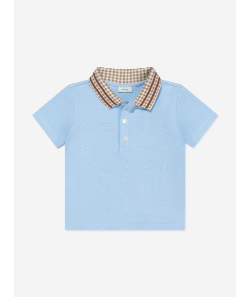 Fendi Baby Boys Pique Polo Shirt in Blue Véritable concentré