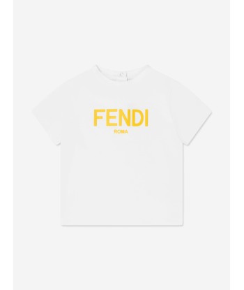 Fendi Baby Logo Print T-Shirt in White Paris Déstockage Promo