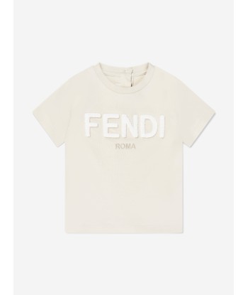 Fendi Baby Logo T-Shirt in Beige le des métaux précieux