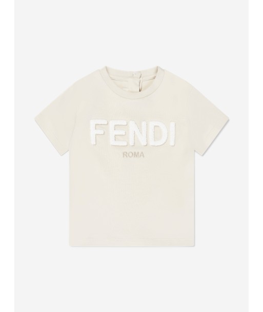 Fendi Baby Logo T-Shirt in Beige le des métaux précieux