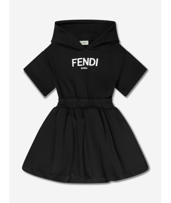 Fendi Girls Hooded Sweater Dress in Black soldes