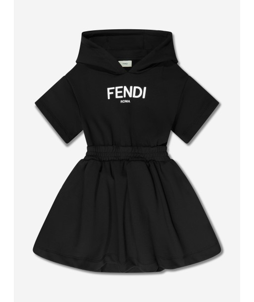 Fendi Girls Hooded Sweater Dress in Black soldes