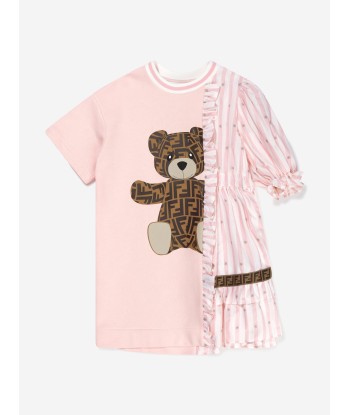 Fendi Girls Double Fabic Bear Dress in Pink est présent 