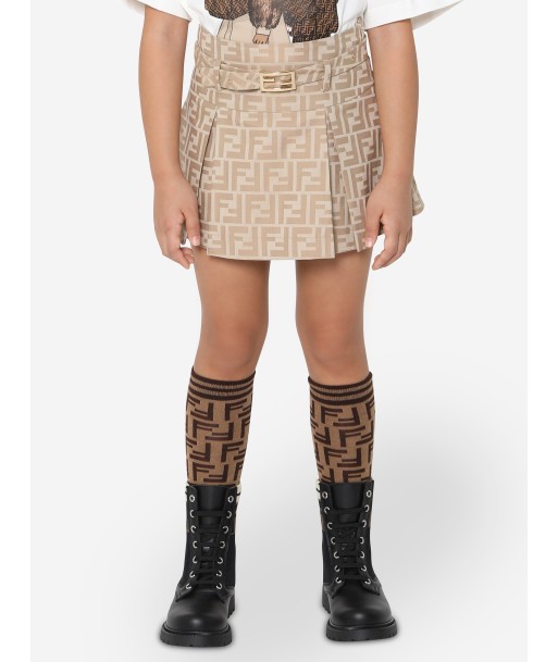 Fendi Girls FF Logo Buckle Skirt in Beige ouvre sa boutique