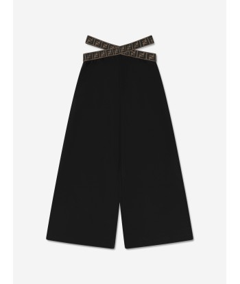 Fendi Girls Band Wide Leg Trousers in Black pas cher 