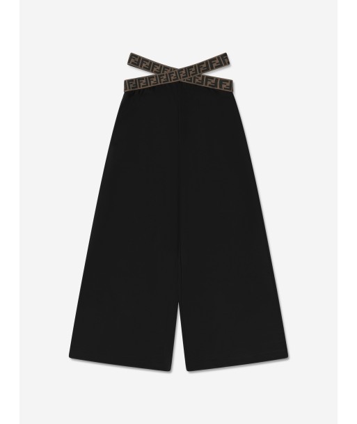 Fendi Girls Band Wide Leg Trousers in Black pas cher 