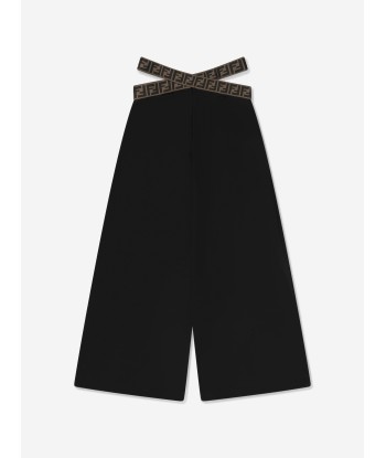 Fendi Girls Band Wide Leg Trousers in Black pas cher 