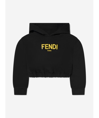 Fendi Girls Cropped Logo Hooded Sweatshirt in Black Les magasins à Paris et en Île-de-France