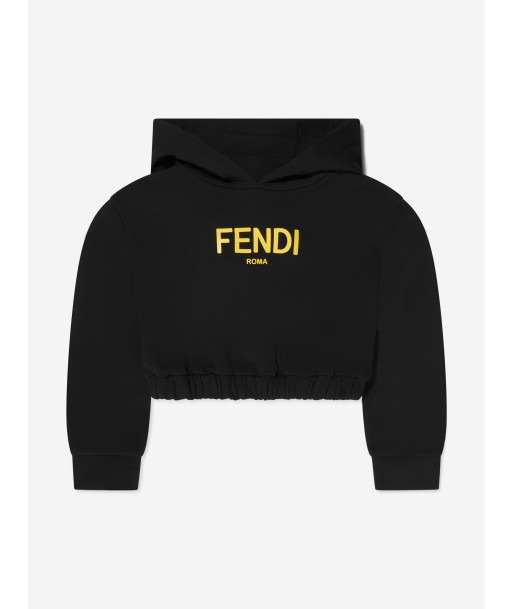 Fendi Girls Cropped Logo Hooded Sweatshirt in Black Les magasins à Paris et en Île-de-France