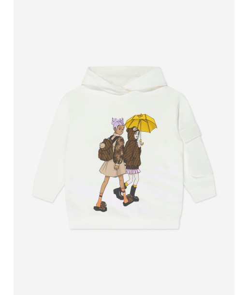 Fendi Girls Graphic Print Hoodie in White Amélioration de cerveau avec