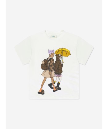 Fendi Girls Graphic Print T-Shirt in White En savoir plus