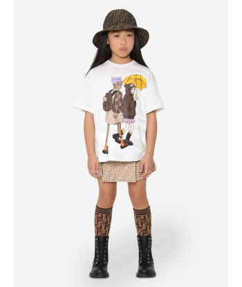 Fendi Girls Graphic Print T-Shirt in White En savoir plus