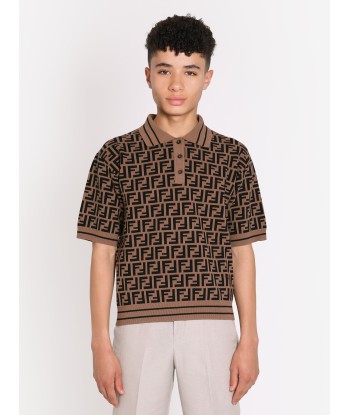 Fendi Boys FF Knit Polo Shirt in Brown d'Europe débarque