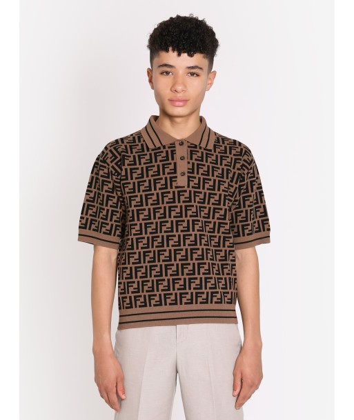 Fendi Boys FF Knit Polo Shirt in Brown d'Europe débarque