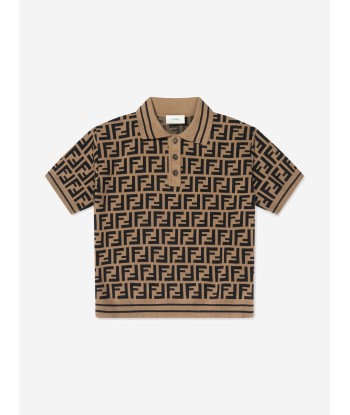 Fendi Boys FF Knit Polo Shirt in Brown d'Europe débarque