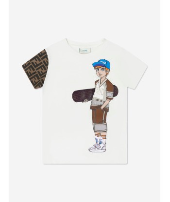 Fendi Boys Graphic FF Logo T-Shirt in White ouvre sa boutique