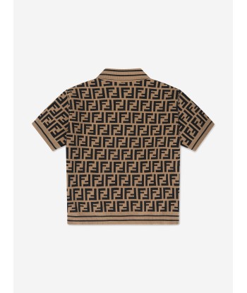 Fendi Boys FF Knit Polo Shirt in Brown d'Europe débarque