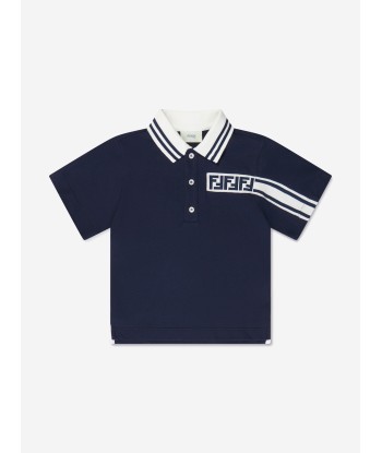 Fendi Boys Branded Pique Polo Shirt in Navy des créatures d'habitude