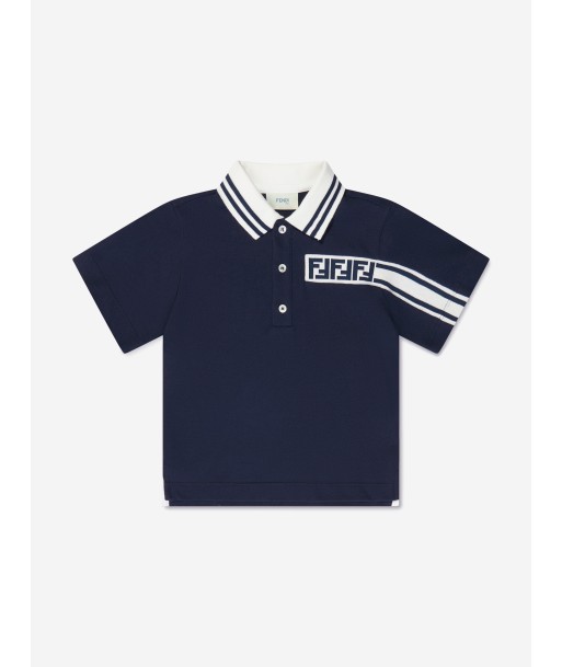 Fendi Boys Branded Pique Polo Shirt in Navy des créatures d'habitude