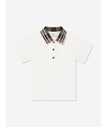 Fendi Boys Branded Collar Polo Shirt in White à prix réduit toute l'année