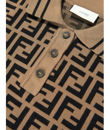 Fendi Boys FF Knit Polo Shirt in Brown d'Europe débarque