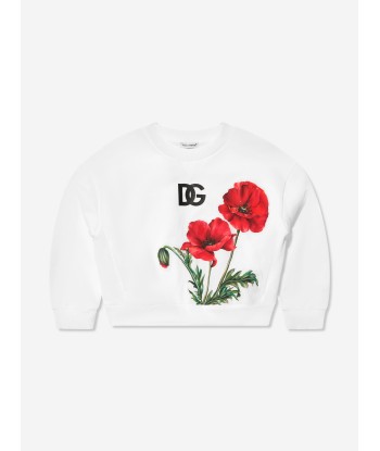 Dolce & Gabbana Girls Poppy Print Sweatshirt in White Les magasins à Paris et en Île-de-France