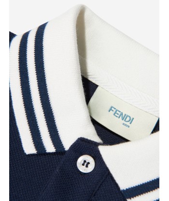 Fendi Boys Branded Pique Polo Shirt in Navy des créatures d'habitude