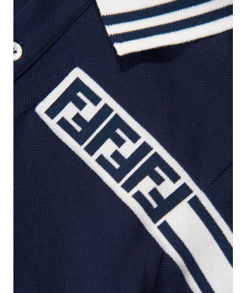 Fendi Boys Branded Pique Polo Shirt in Navy des créatures d'habitude