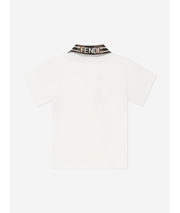 Fendi Boys Branded Collar Polo Shirt in White à prix réduit toute l'année