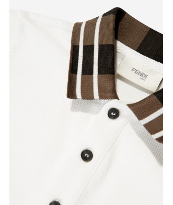 Fendi Boys Branded Collar Polo Shirt in White à prix réduit toute l'année