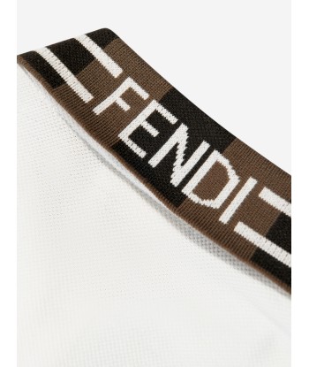 Fendi Boys Branded Collar Polo Shirt in White à prix réduit toute l'année