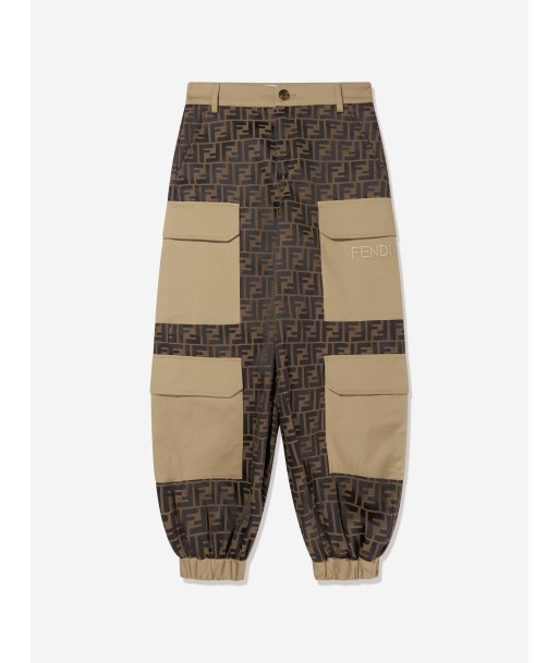 Fendi Kids Zucca Jacquard Cargo Trousers in Brown france