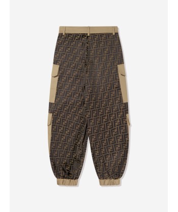 Fendi Kids Zucca Jacquard Cargo Trousers in Brown france