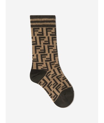 Fendi Kids FF Logo Socks in Brown ou a consommer sur place