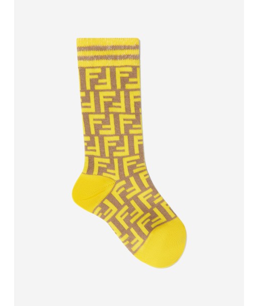 Fendi Kids FF Logo Socks in Yellow Par le système avancé 