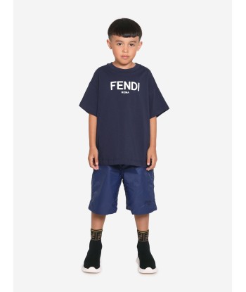 Fendi Kids Logo T-Shirt in Navy hantent personnes