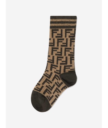 Fendi Kids FF Logo Socks in Brown ou a consommer sur place