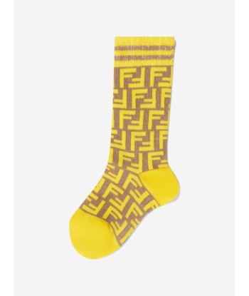 Fendi Kids FF Logo Socks in Yellow Par le système avancé 