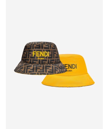 Fendi Kids Zucca Reversible Bucket Hat in Brown en stock