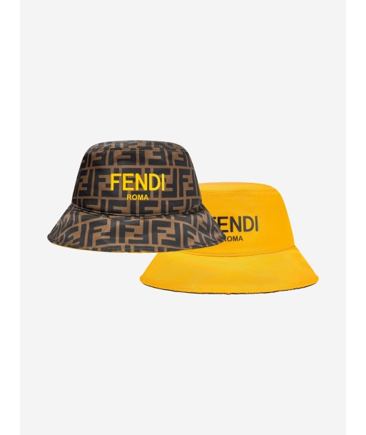 Fendi Kids Zucca Reversible Bucket Hat in Brown en stock