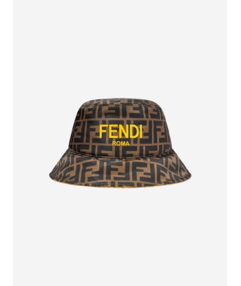 Fendi Kids Zucca Reversible Bucket Hat in Brown en stock