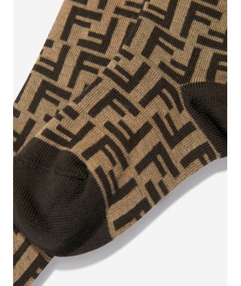 Fendi Kids FF Logo Socks in Brown ou a consommer sur place