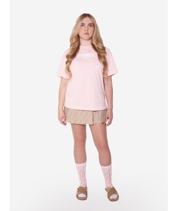 Fendi Girls Logo T-Shirt in Pink Dans la société mordern