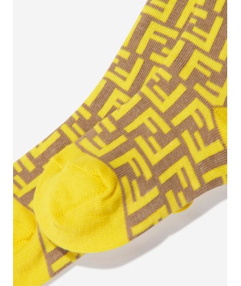 Fendi Kids FF Logo Socks in Yellow Par le système avancé 