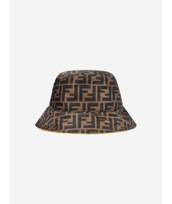 Fendi Kids Zucca Reversible Bucket Hat in Brown en stock