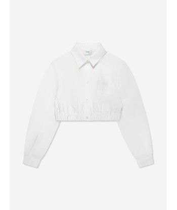 Fendi Girls Long Sleeve Cropped Shirt in White prix pour 